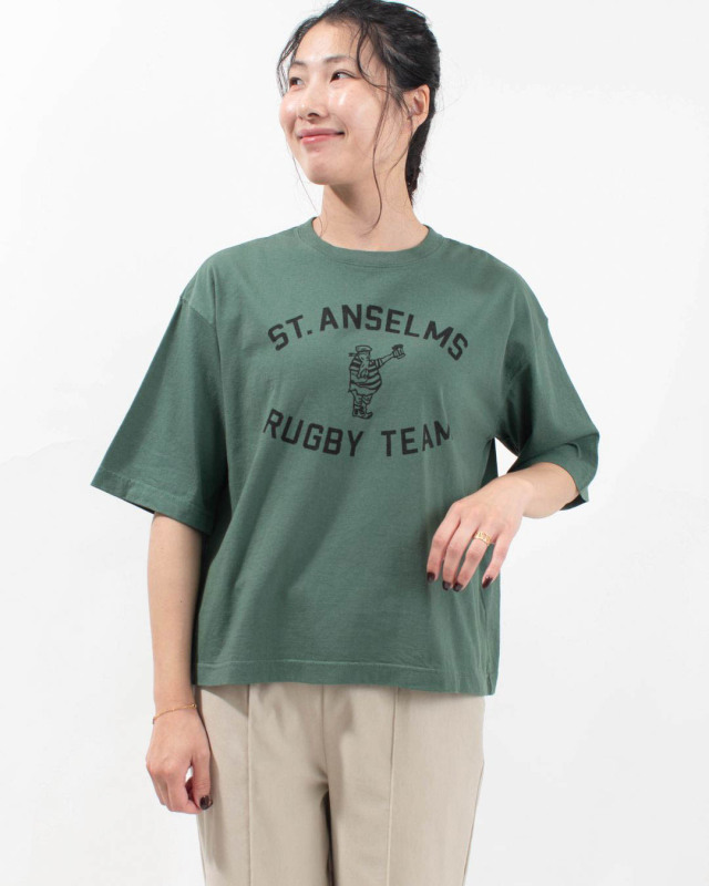 BLUE LAKE MARKET アメリカンドライ天竺|||6分袖ボックスプリントTee<ST.ANSELMS RUGBY TEAM>