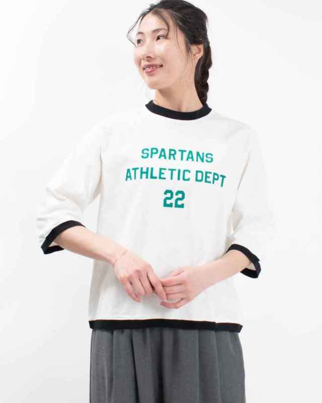 B-502018  BLUE LAKE MARKET アメリカンドライ天竺||プリントリンガーTee<SPARTANS ATHLETIC DEPT22>