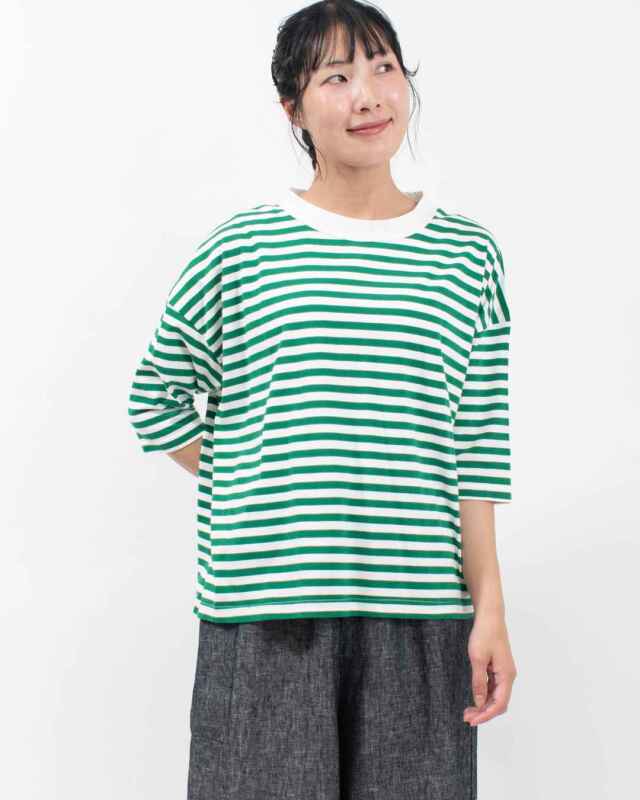 BLUE LAKE MARKET 26/-BD天竺ボーダー七分袖ボーダープルオーバー