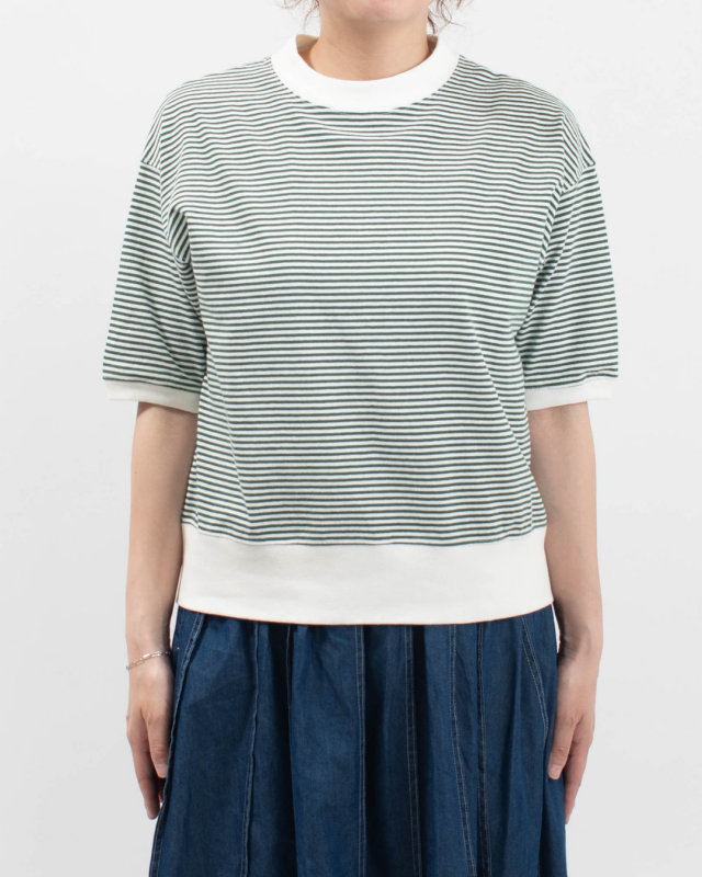 B-521024  BLUE LAKE MARKET アメリカンドライ天竺ボーダー||0.3cピッチ 五分袖ボーダーTee