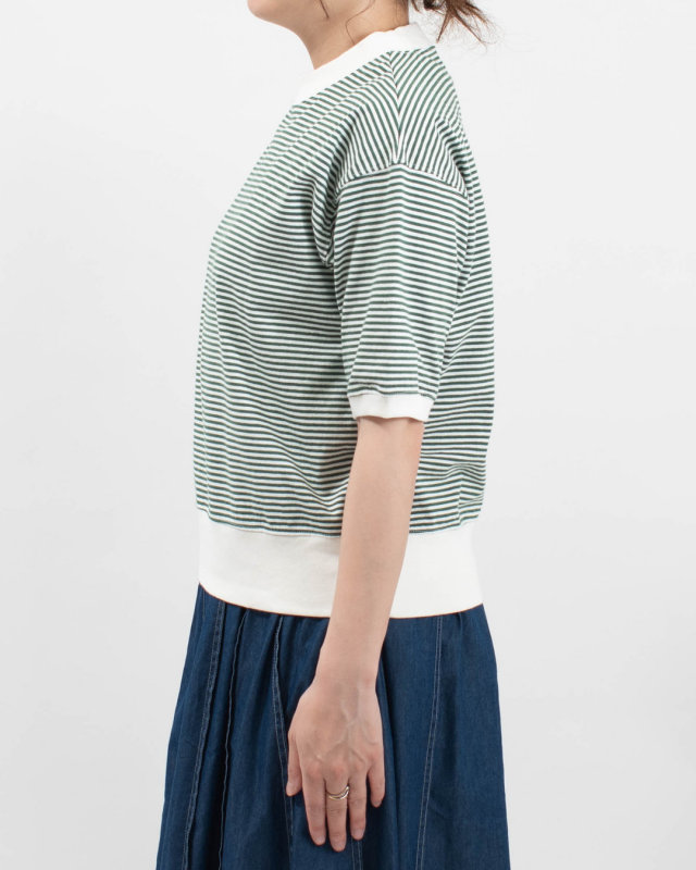 B-521024  BLUE LAKE MARKET アメリカンドライ天竺ボーダー||0.3cピッチ 五分袖ボーダーTee