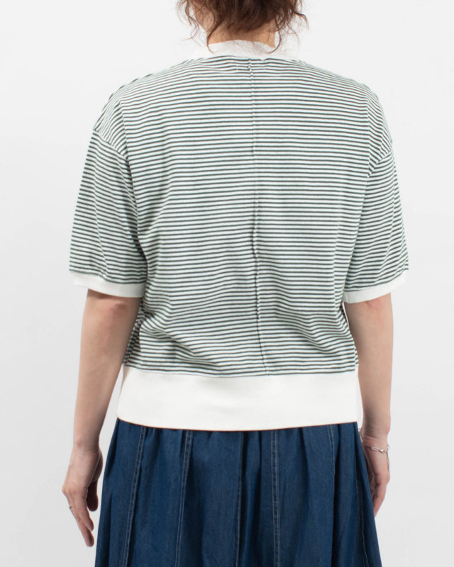 B-521024  BLUE LAKE MARKET アメリカンドライ天竺ボーダー||0.3cピッチ 五分袖ボーダーTee