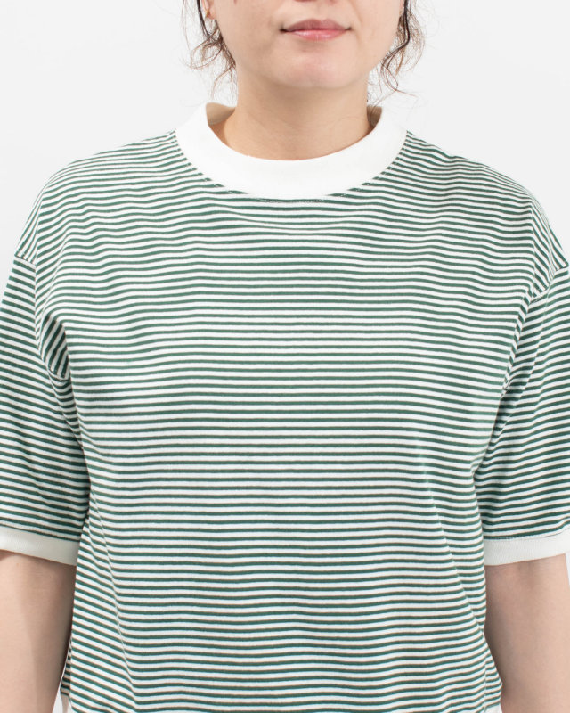 B-521024  BLUE LAKE MARKET アメリカンドライ天竺ボーダー||0.3cピッチ 五分袖ボーダーTee