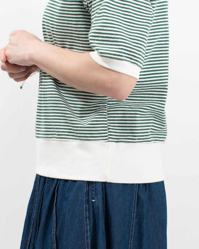 B-521024  BLUE LAKE MARKET アメリカンドライ天竺ボーダー||0.3cピッチ 五分袖ボーダーTee