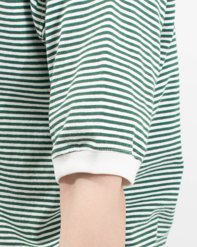 B-521024  BLUE LAKE MARKET アメリカンドライ天竺ボーダー||0.3cピッチ 五分袖ボーダーTee