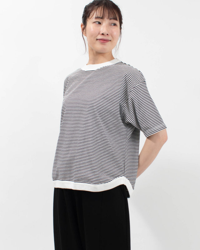 B-521025 BLUE LAKE MARKET アメリカンドライ天竺ボーダー||0.3cピッチ ヘムラウンドボーダープルオーバー