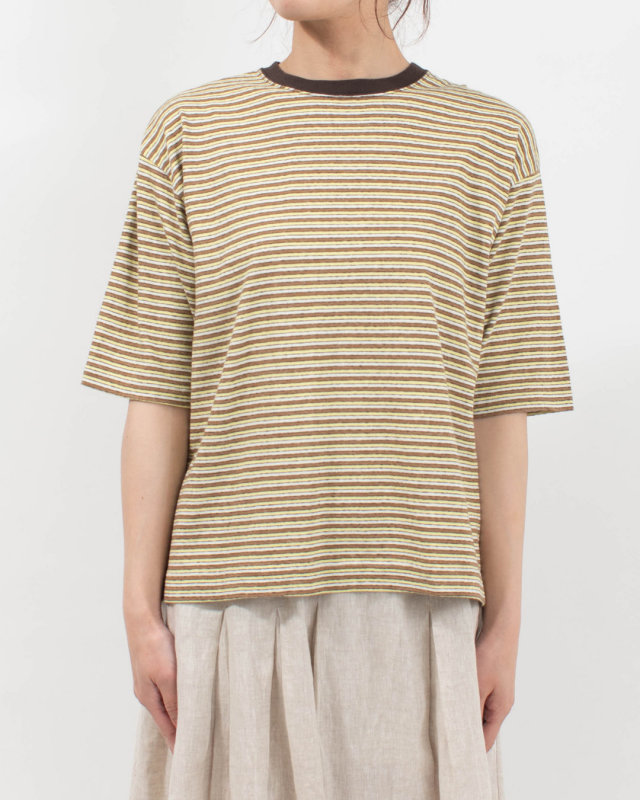 B-521027  BLUE LAKE MARKET リサイクルリバーマルチボーダー スリット明きボーダーTee