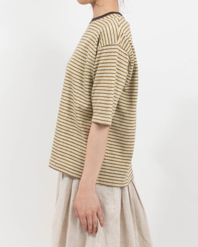B-521027  BLUE LAKE MARKET リサイクルリバーマルチボーダー スリット明きボーダーTee