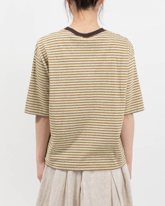 B-521027  BLUE LAKE MARKET リサイクルリバーマルチボーダー スリット明きボーダーTee