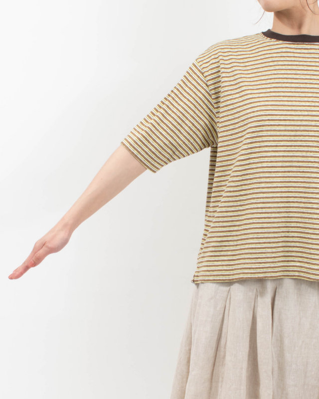 B-521027  BLUE LAKE MARKET リサイクルリバーマルチボーダー スリット明きボーダーTee