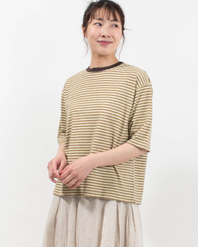 B-521027 BLUE LAKE MARKET リサイクルリバーマルチボーダー スリット明きボーダーTee