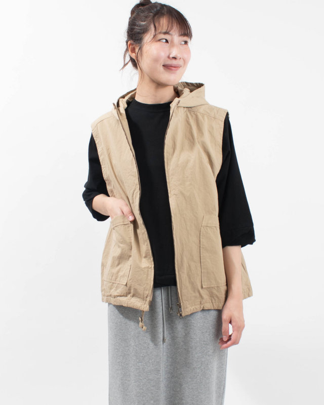 B-530002 BLUE LAKE MARKET 広巾40/1綾ダンプ フード付きベスト