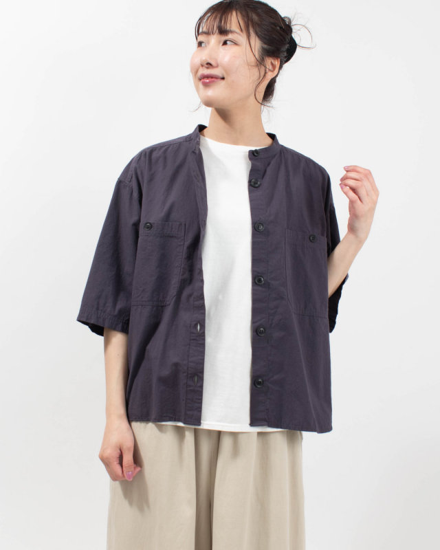 FA-3070 FIRST ヴィンテージポプリン5分袖ノーカラーシャツ