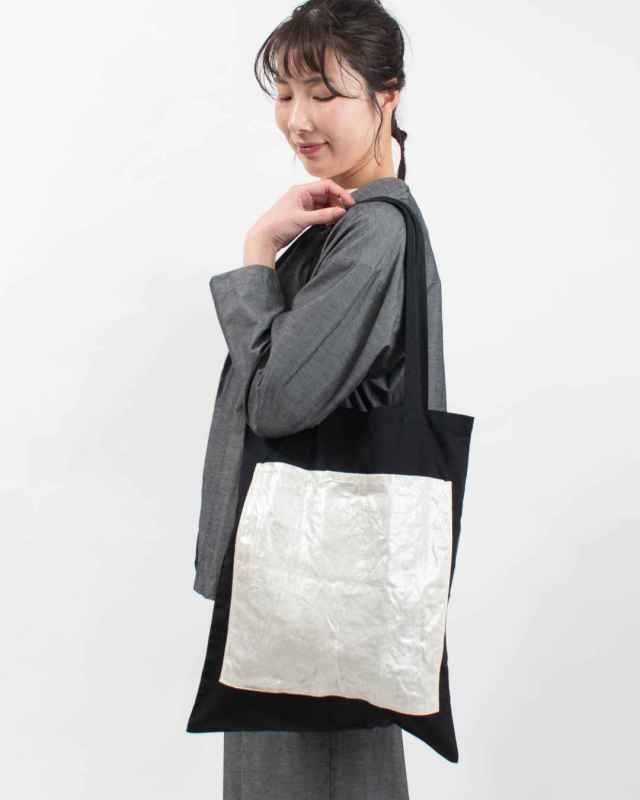 P01601  prit オックス×40/1リネン箔プリントビッグポケットトート