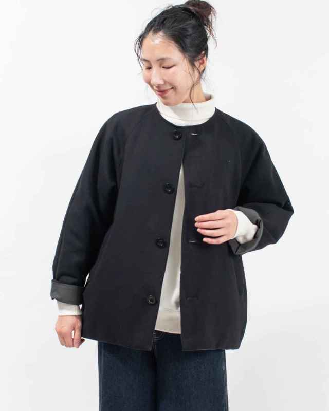 P60600 prit 40/1ダンボールニット×マルーデコットンコンパクトウェザー リバーシブルノーカラーコクーンコート