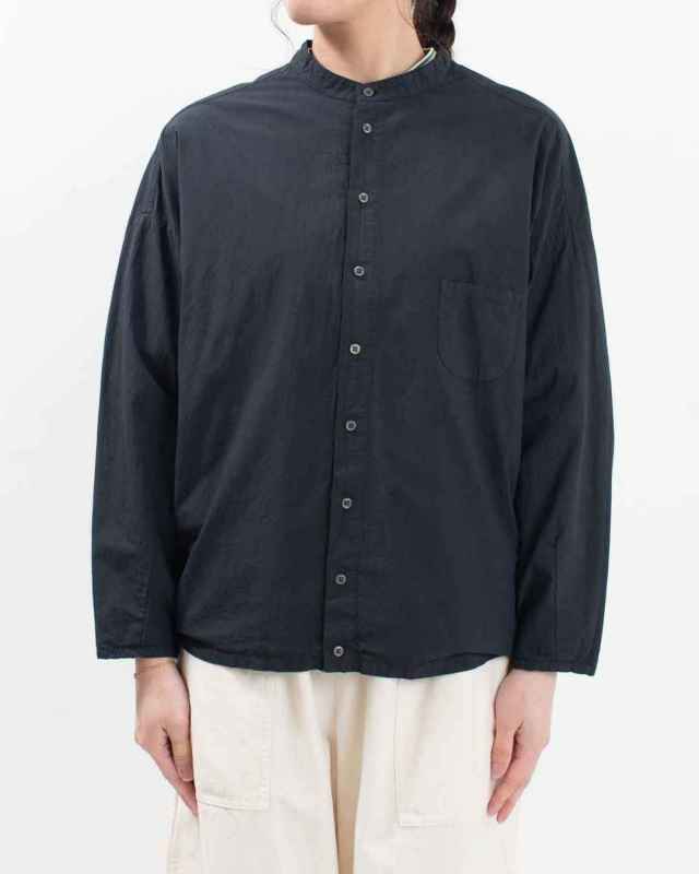 P81521 prit オーガニックミニリップ近江晒加工スタンドカラーコクーンシャツ