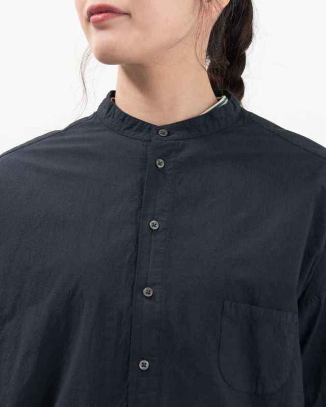 P81521 prit オーガニックミニリップ近江晒加工スタンドカラーコクーンシャツ