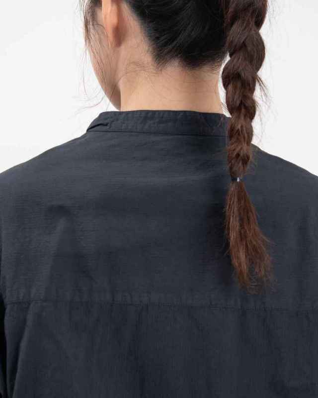 P81521 prit オーガニックミニリップ近江晒加工スタンドカラーコクーンシャツ