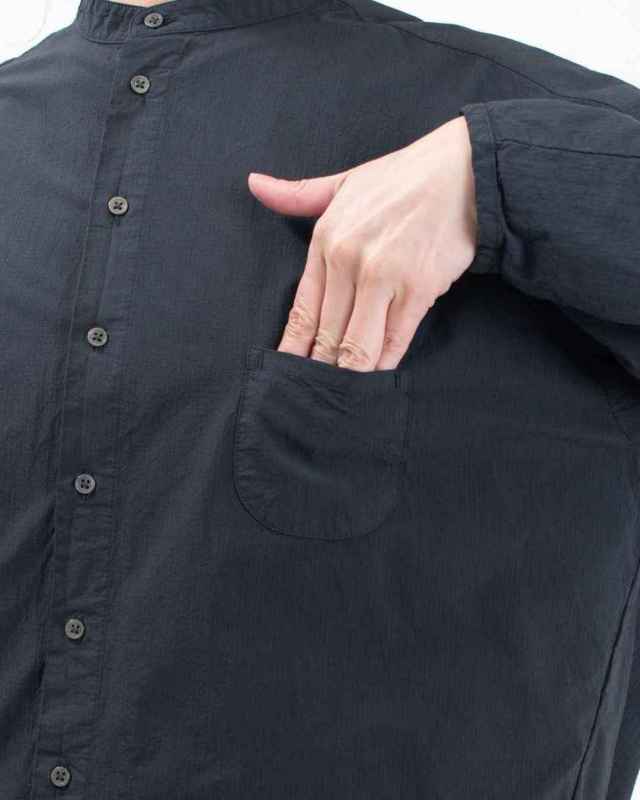 P81521 prit オーガニックミニリップ近江晒加工スタンドカラーコクーンシャツ