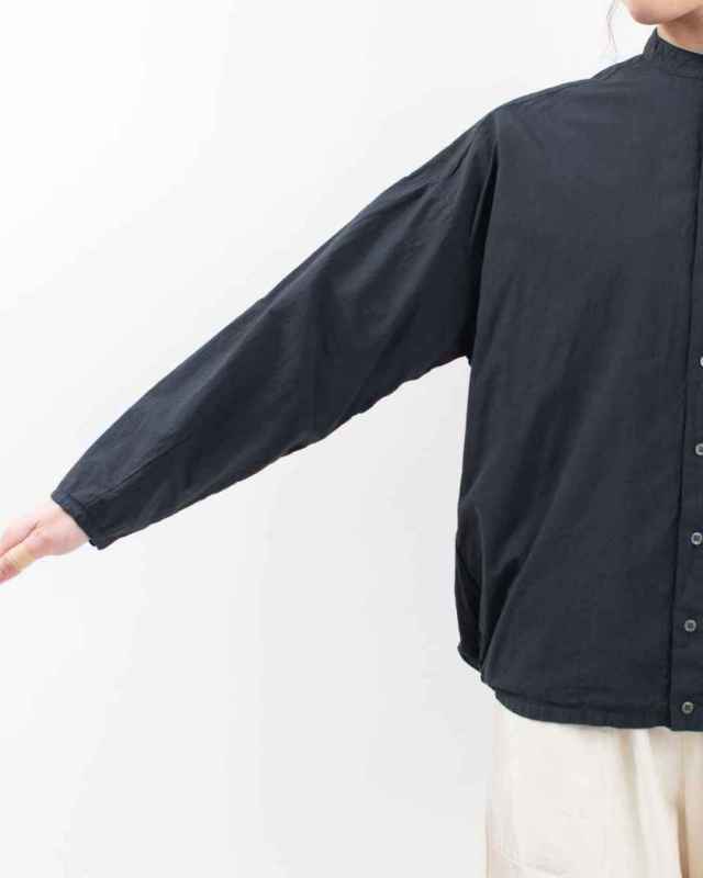 P81521 prit オーガニックミニリップ近江晒加工スタンドカラーコクーンシャツ