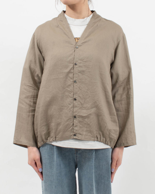 P81619 prit 60/1ラミーバイオクロス裾ゴムカーディガン