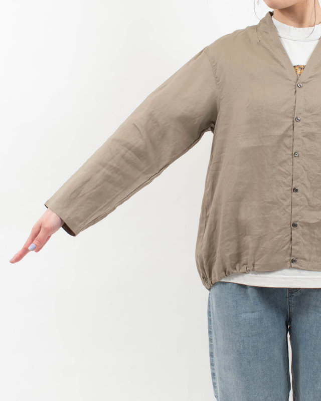 P81619 prit 60/1ラミーバイオクロス裾ゴムカーディガン