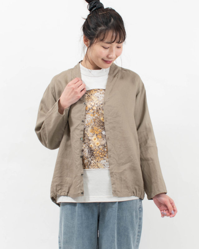 P81619 prit 60/1ラミーバイオクロス裾ゴムカーディガン