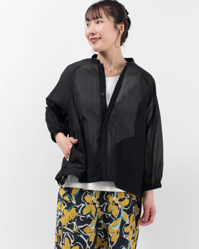 P82600  prit ナイロンシアーペーパーリップストップ 裾ヒモコクーンブルゾン