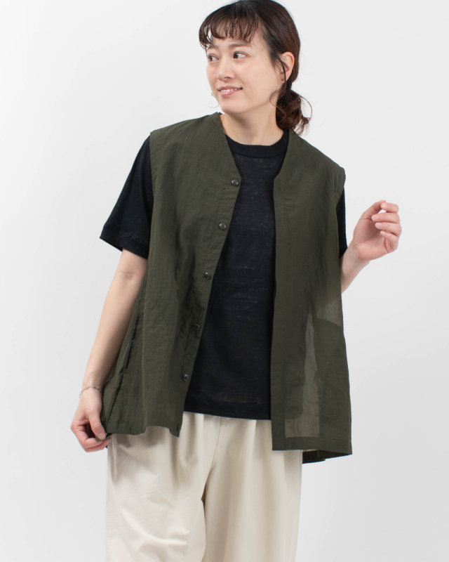 P82601  prit ナイロンシアーペーパーリップストップ 裾ヒモコクーンベスト