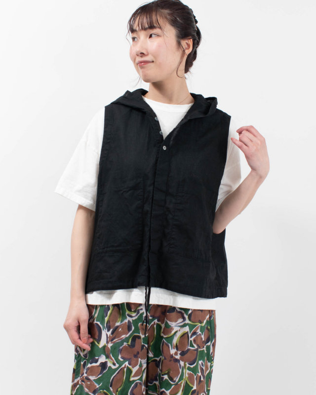 P82607  prit 30/1綿麻ローン フーディーベスト