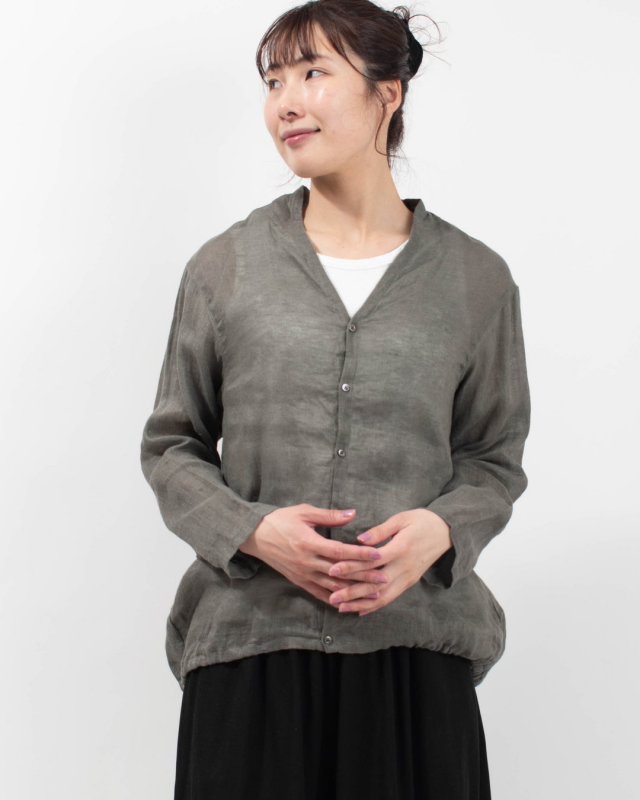 P82617  prit 40/1リネンガーゼ液流ワッシャー 裾ゴムカーディガン