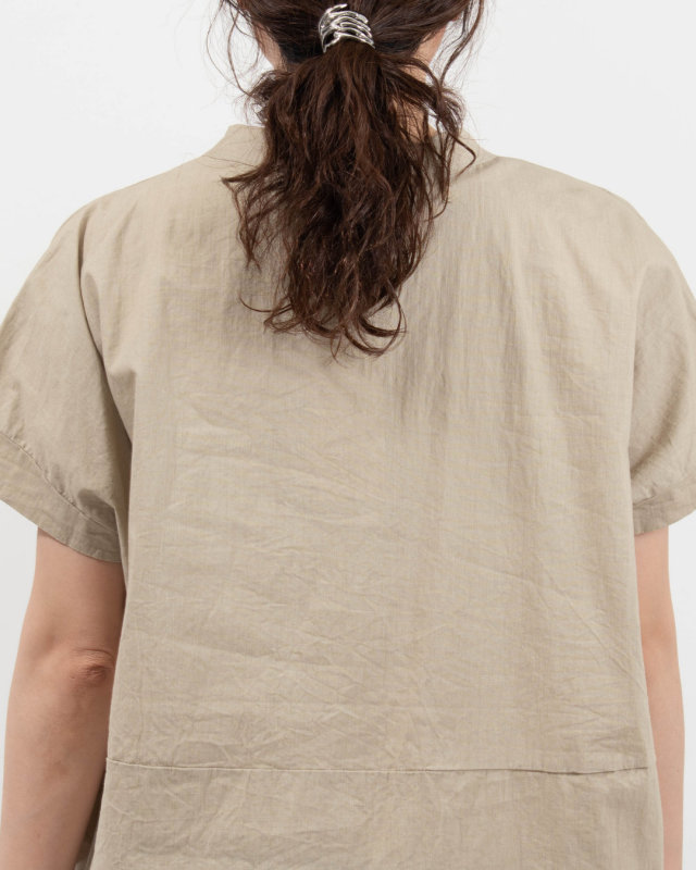 P82620  prit コットンリネンワッシャー中白染め ショートスリーブコクーンチュニック