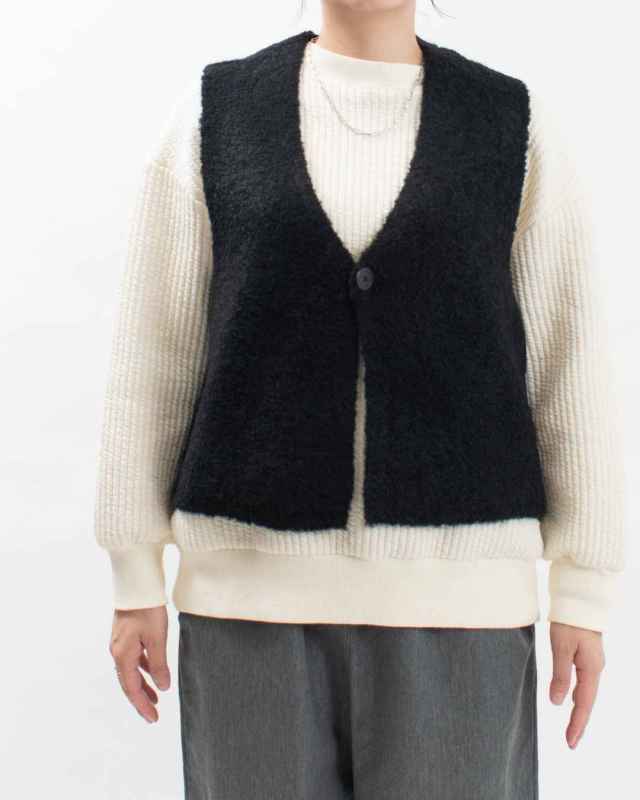 prit 1/2.8ブークレ3G天竺編みワンボタンベスト ｜ナチュラル