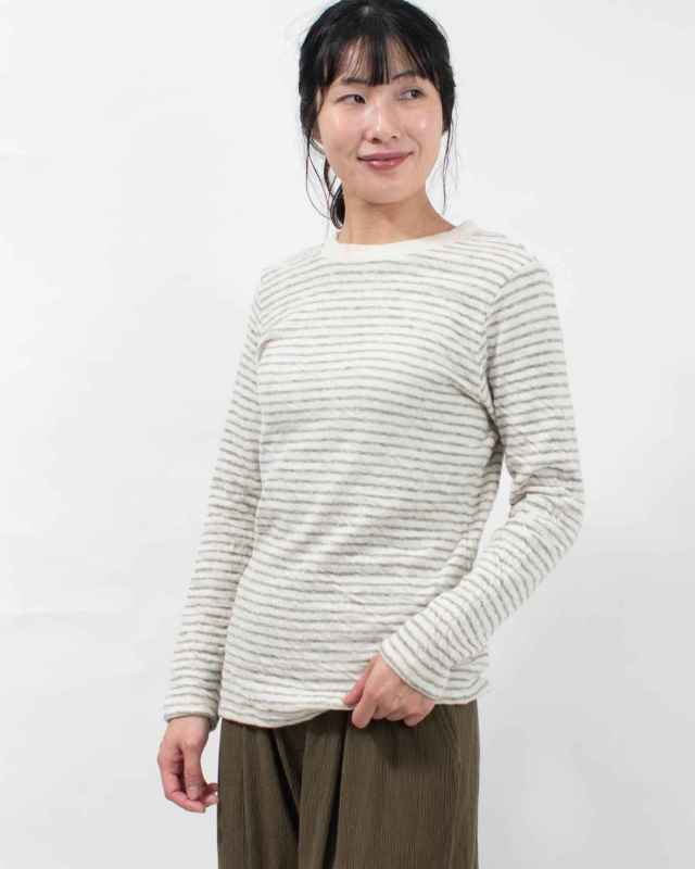 P90657 prit 1/25ウール綿接結ボーダークルーネックプルオーバー