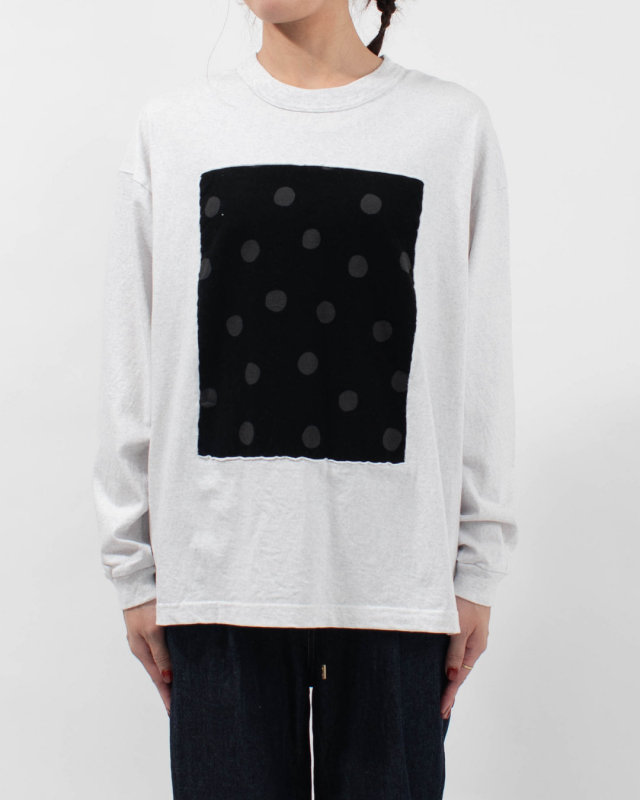 P90715 prit 17/1空紡天竺×シャツコールラフドットプリント ロングスリーブフレームTシャツ