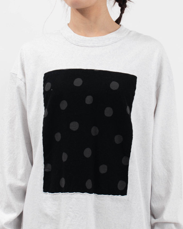 P90715 prit 17/1空紡天竺×シャツコールラフドットプリント ロングスリーブフレームTシャツ
