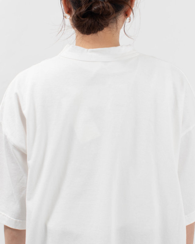 P91605  prit 17/1空紡天竺×40/1リネン箔プリント5分袖フレームＴシャツ