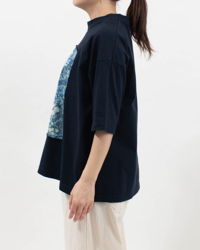 P91606 prit 40/2天竺×60/1ローンガーデンプリント5分袖フレームＴシャツ
