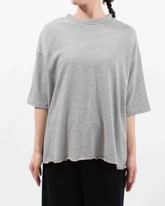 P91619  prit 40/1強撚糸スビン裏毛 5分袖クルーネックワイドＴシャツ