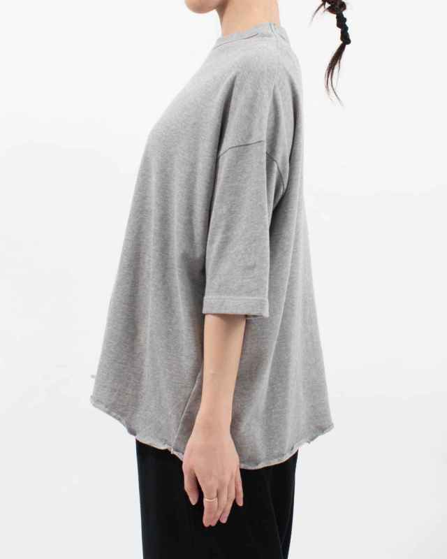 P91619  prit 40/1強撚糸スビン裏毛 5分袖クルーネックワイドＴシャツ