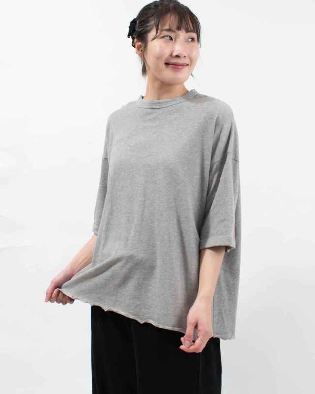 P91619  prit 40/1強撚糸スビン裏毛 5分袖クルーネックワイドＴシャツ