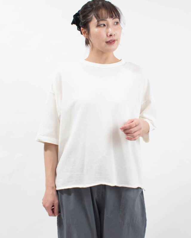 prit 40/1強撚糸スビン裏毛 5分袖クルーネックワイドＴシャツ