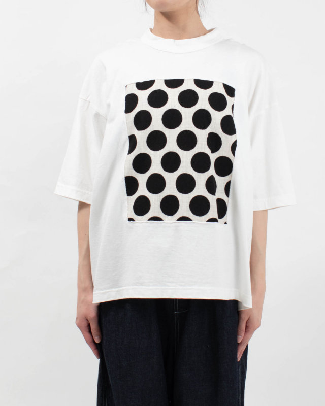 P91638　prit 17/1空紡天竺×10/1ムラ糸プリント5分袖フレームＴシャツ