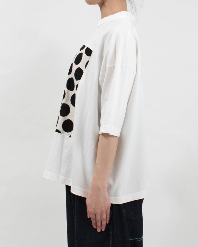 P91638　prit 17/1空紡天竺×10/1ムラ糸プリント5分袖フレームＴシャツ