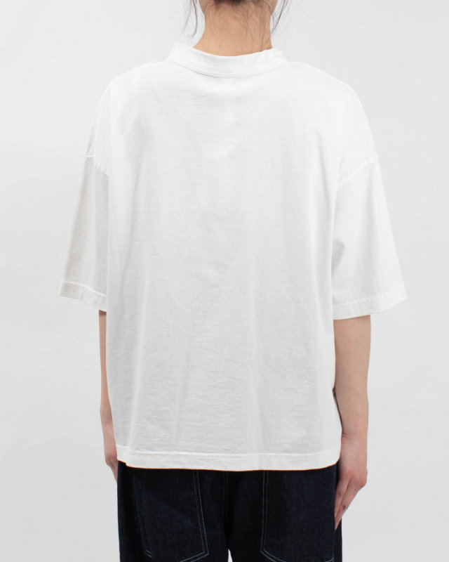 P91638　prit 17/1空紡天竺×10/1ムラ糸プリント5分袖フレームＴシャツ