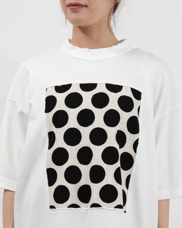 P91638　prit 17/1空紡天竺×10/1ムラ糸プリント5分袖フレームＴシャツ