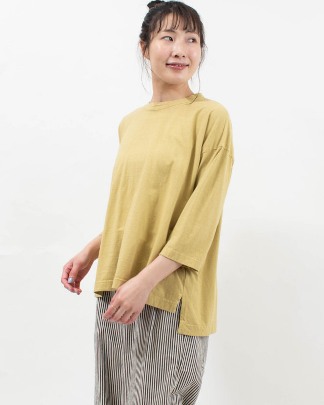 P91652 prit 30/1リサイクルムラ糸天竺7分袖ワイドTシャツ