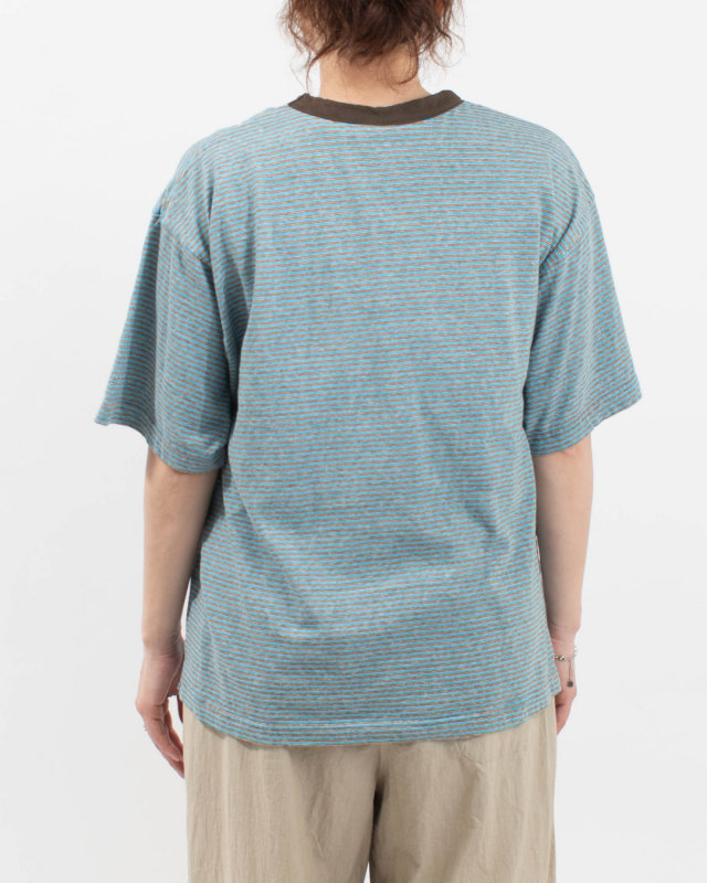 P92620  prit 25/1リサイクルムラ糸天竺ランダムミジンボーダー クルーネックルーズTシャツ