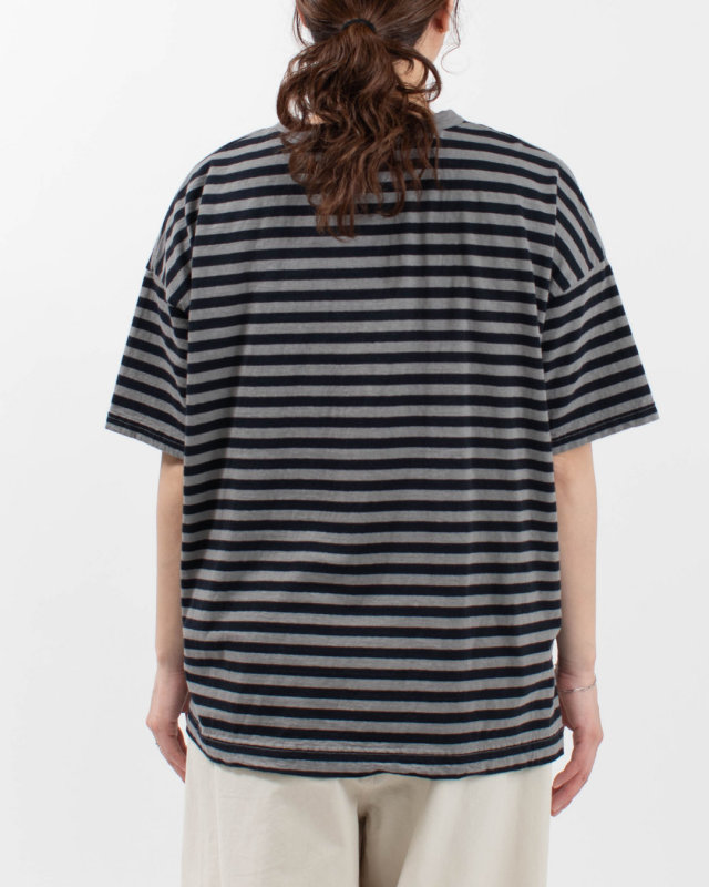 P92635  prit 30/1リサイクルムラ糸天竺ボーダー 5分袖ワイドTシャツ