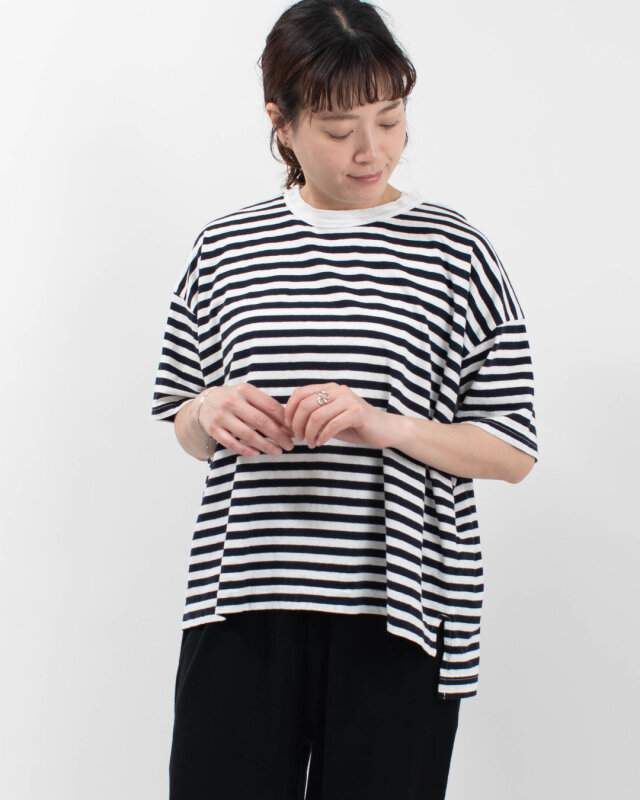 prit 30/1リサイクルムラ糸天竺ボーダー 5分袖ワイドTシャツ